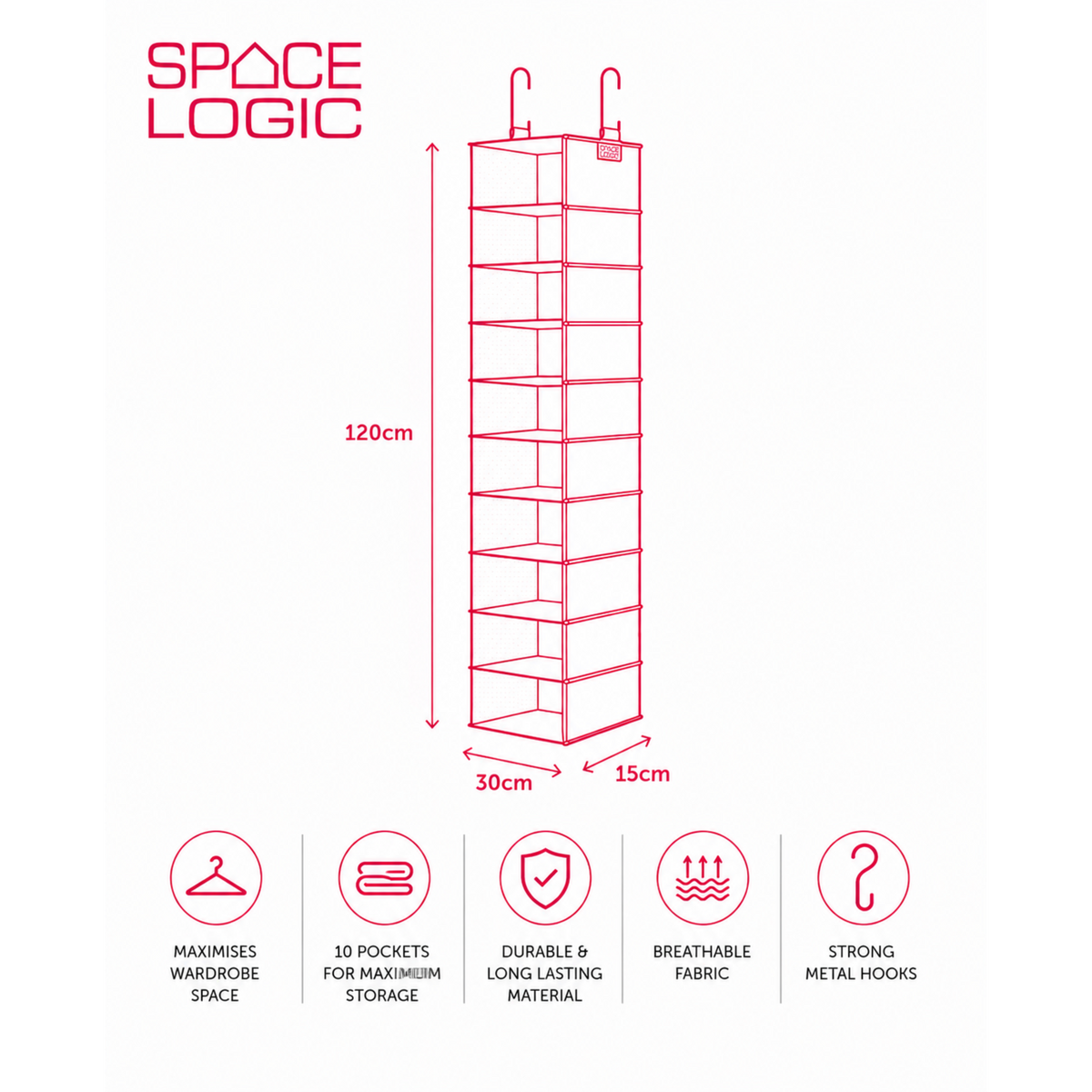 Space Logic 10-Pocket Hanging Organiser Midnight Black