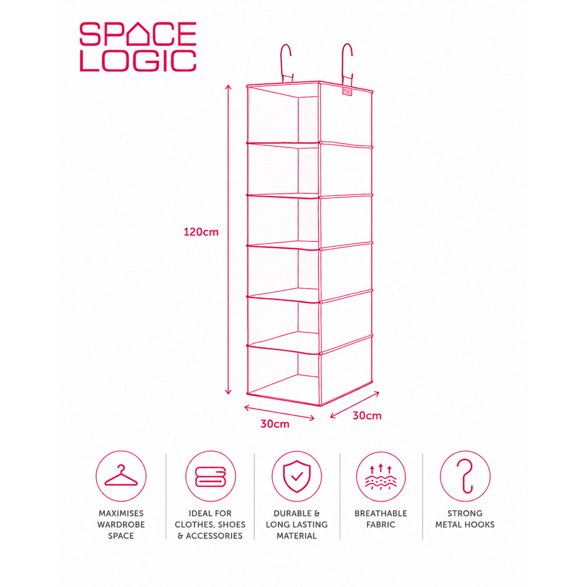 Space Logic 6-Shelf Hanging Organiser Midnight Black