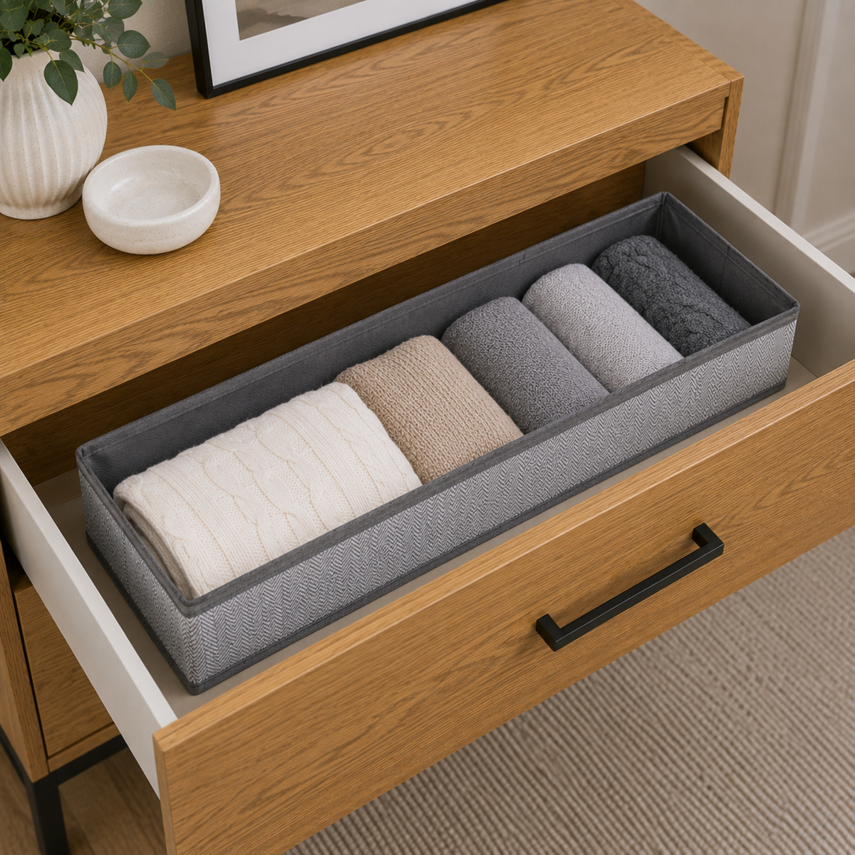 Space Logic Oblong Drawer Divider Grey Herringbone