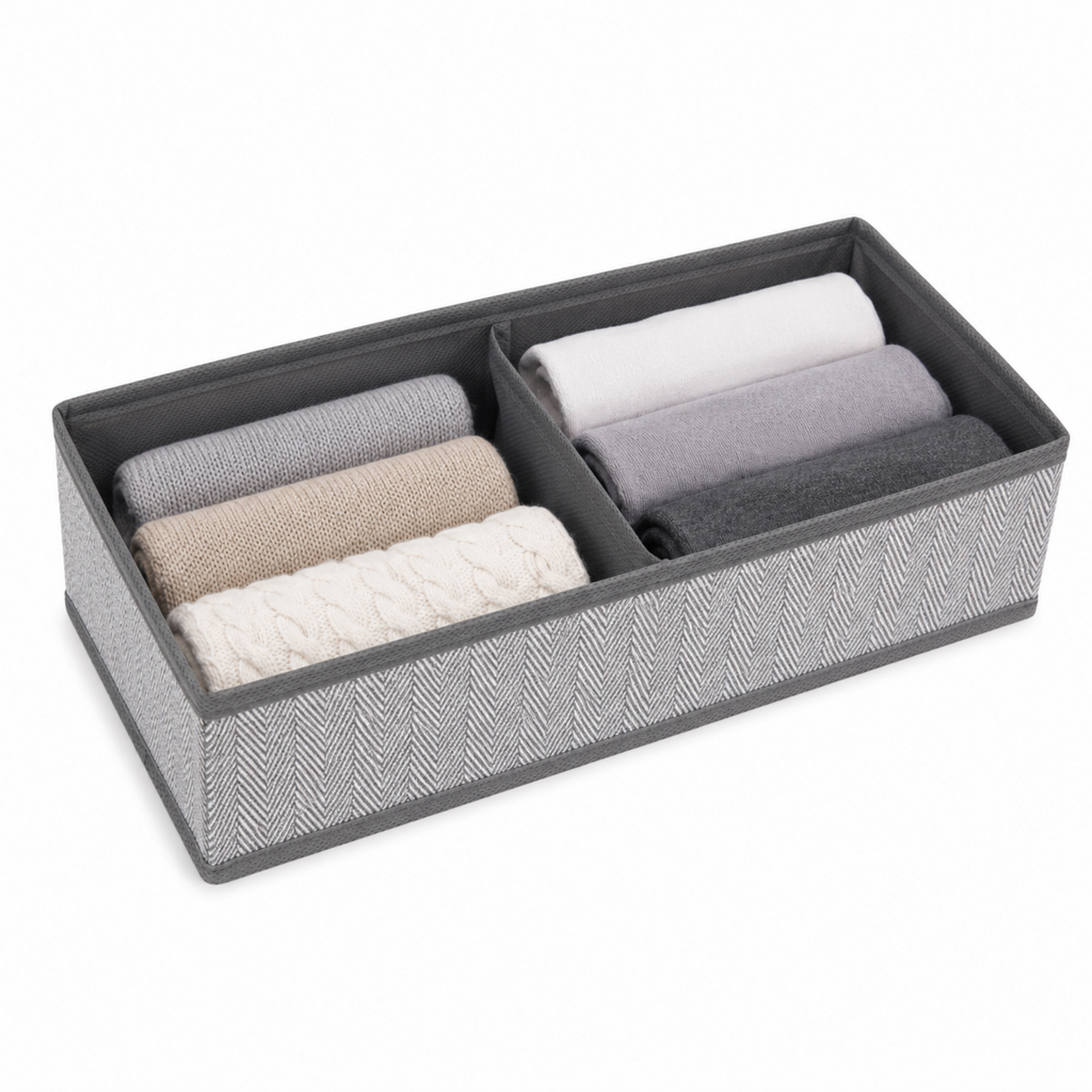 Space Logic Oblong Drawer Divider 2-Section Grey Herringbone