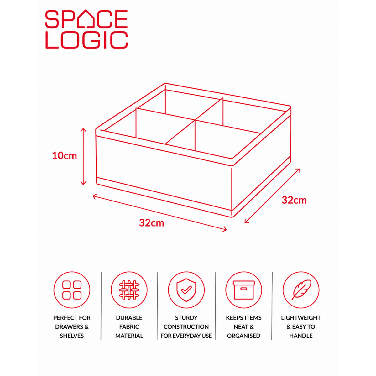 Space Logic 4-Section Drawer Divider Grey Herringbone