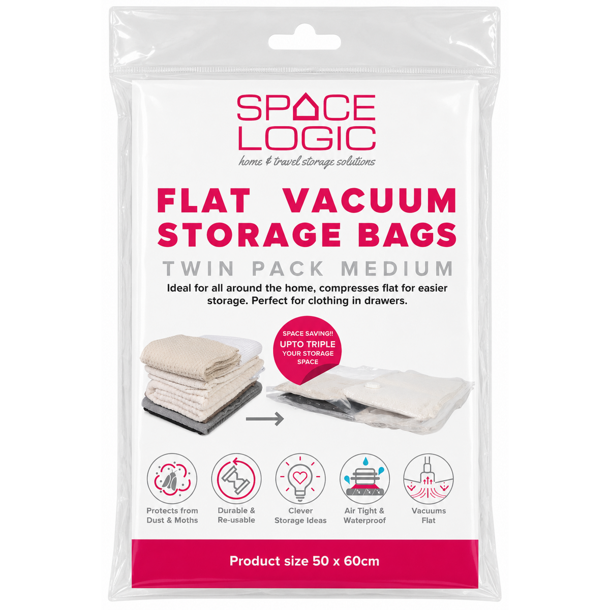 Space Logic Flat Vacuum Storage Bags Twin pack Medium