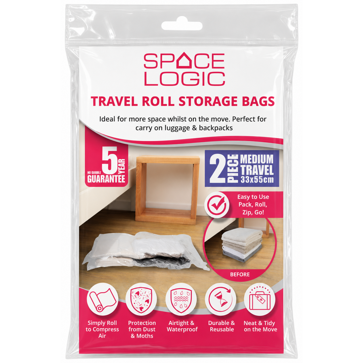 Space Logic Travel Roll Storage Bags Twin Pack Medium