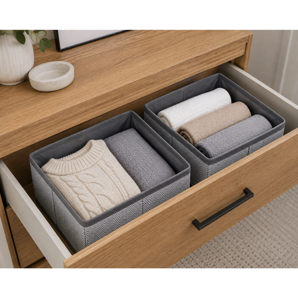 Space Logic Drawer Dividers Twin Pack Grey Herringbone