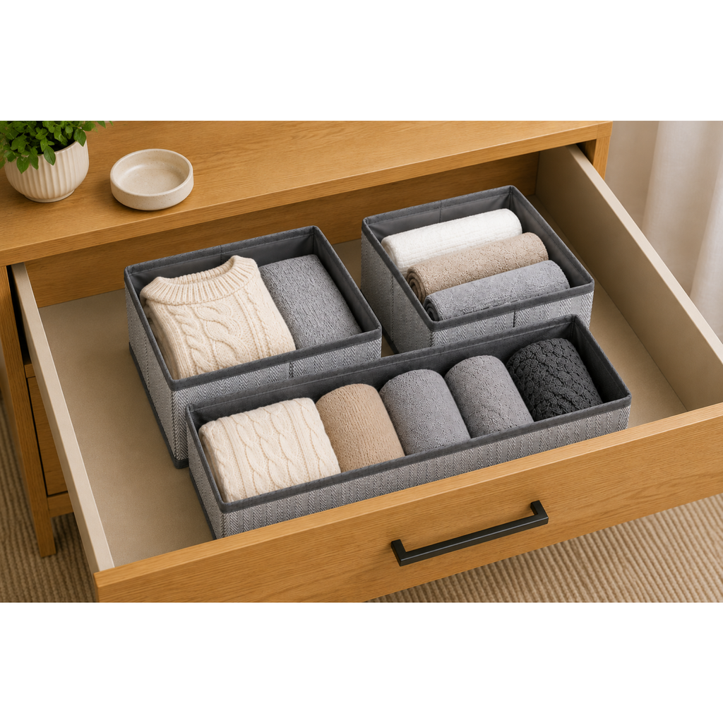 Space Logic Drawer Divider Set of 3 Grey Herringbone