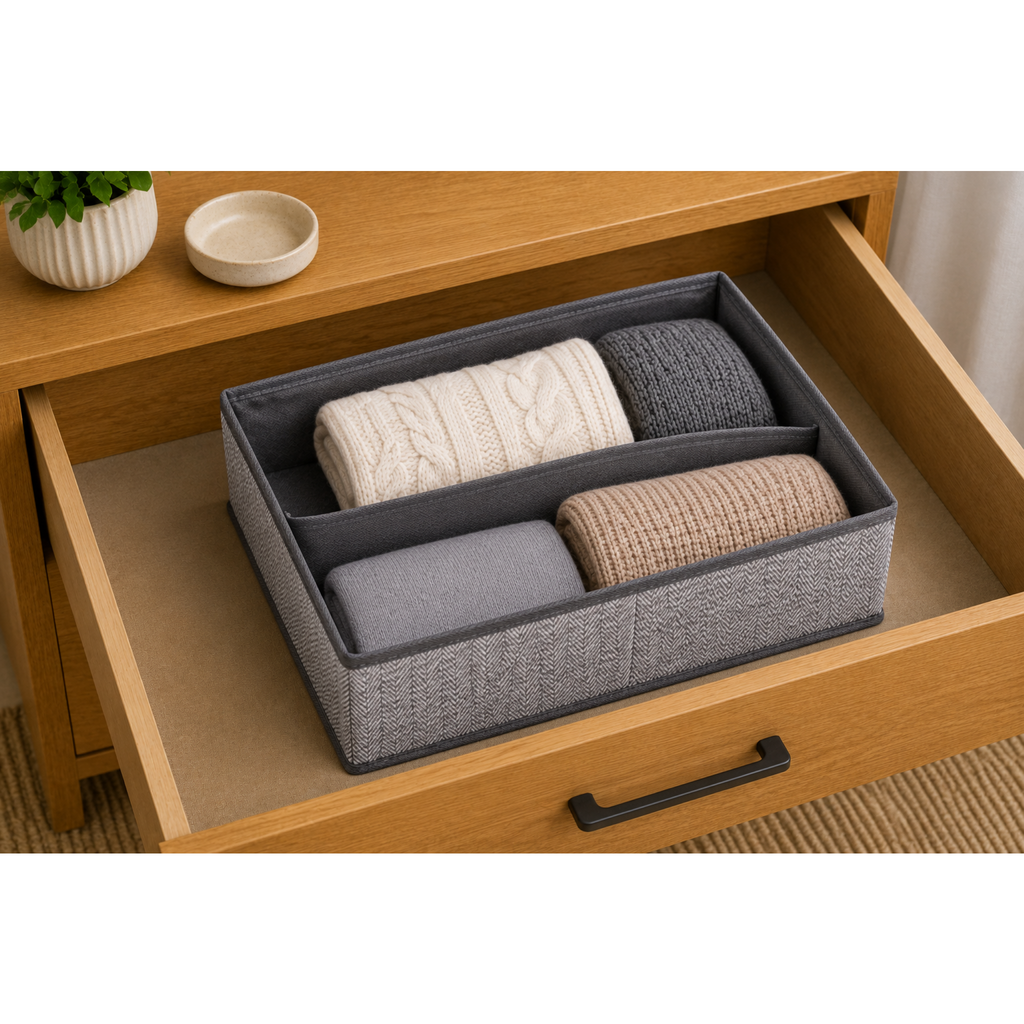 Space Logic Twin Oblong Drawer Divider Grey Herringbone