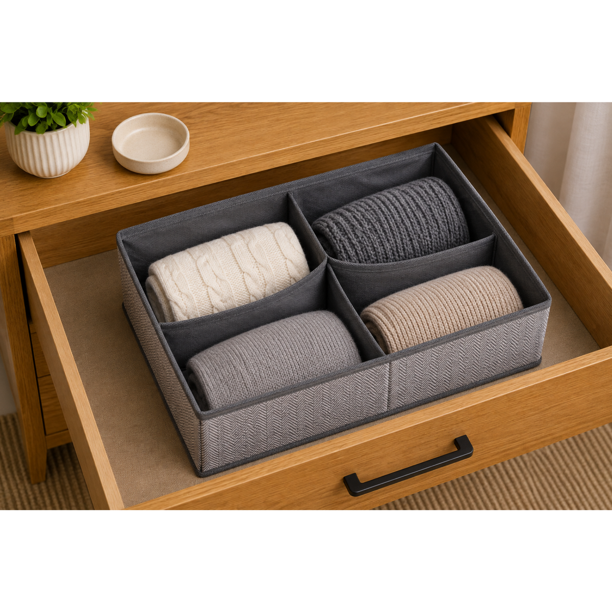 Space Logic 4-Section Drawer Divider Grey Herringbone