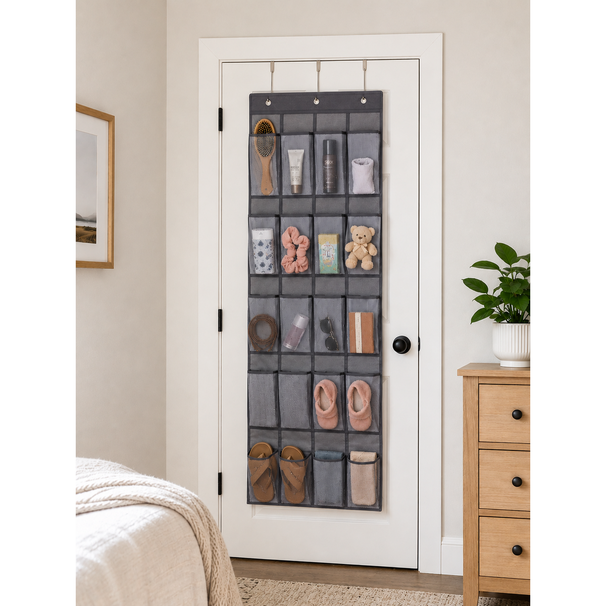 Space Logic 20 Pocket Over Door Organiser Grey Herringbone