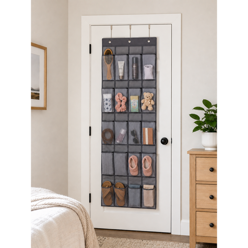 Space Logic 20 Pocket Over Door Organiser Grey Herringbone